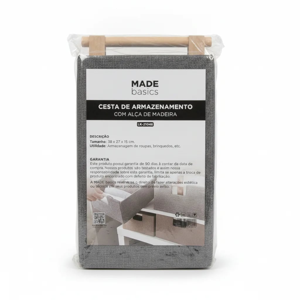 Cesta Organizadora com Alça de Madeira 38 × 27 × 15 cm — imagem 1