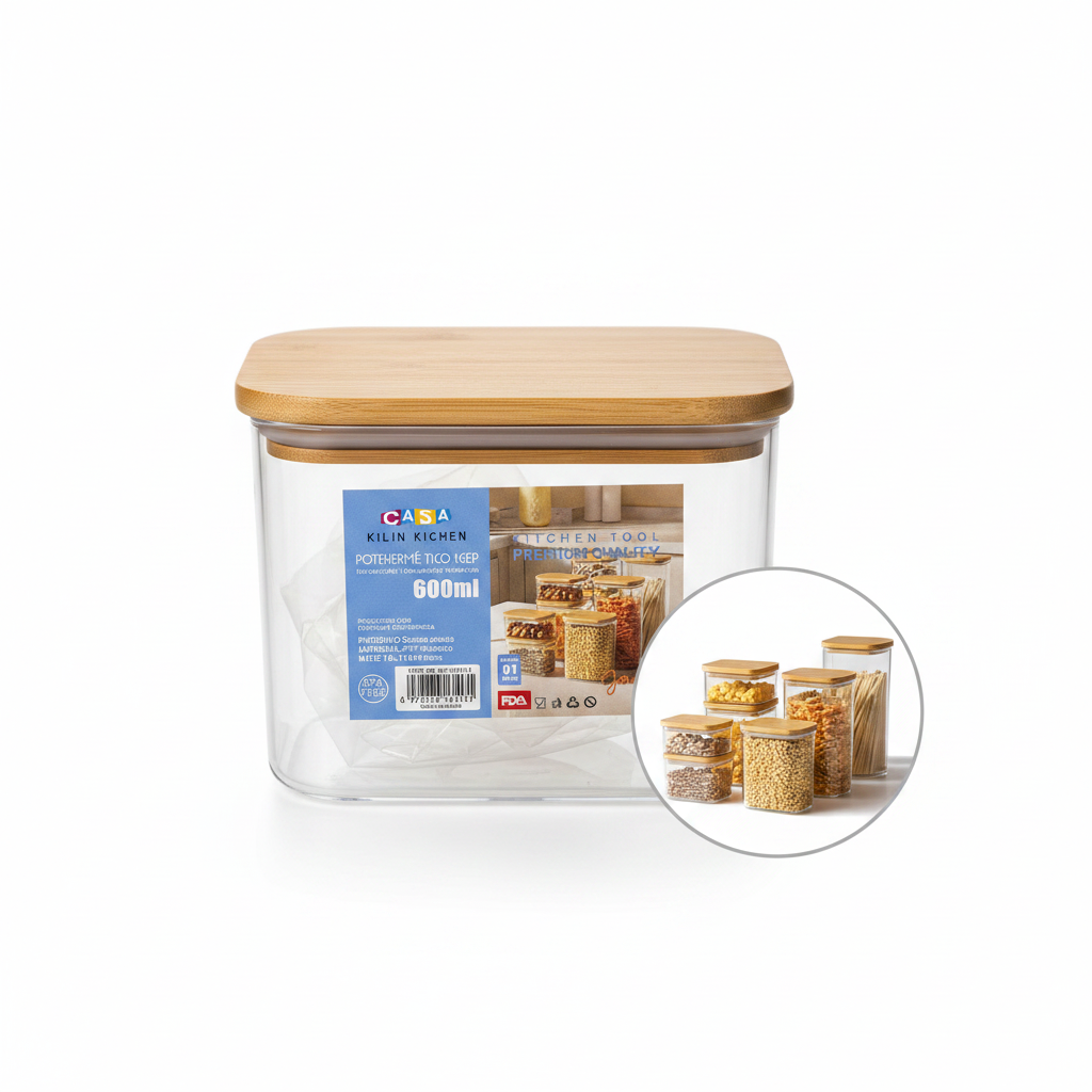 Pote Hermético de Plástico 600 ml com Tampa de Bambu — imagem 2